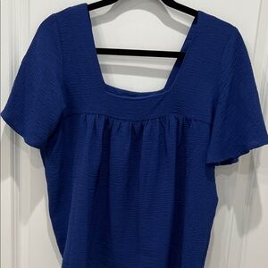 bobeau Deep Blue Square Neck Flutter Sleeve Top